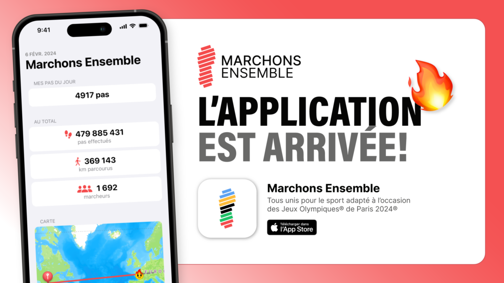 Image promotionelle de l'application "Marchons Ensemble" disponible sur l'AppStore.